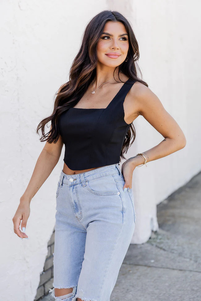 Look My Way Black Corset Tank FINAL SALE | Pink Lily