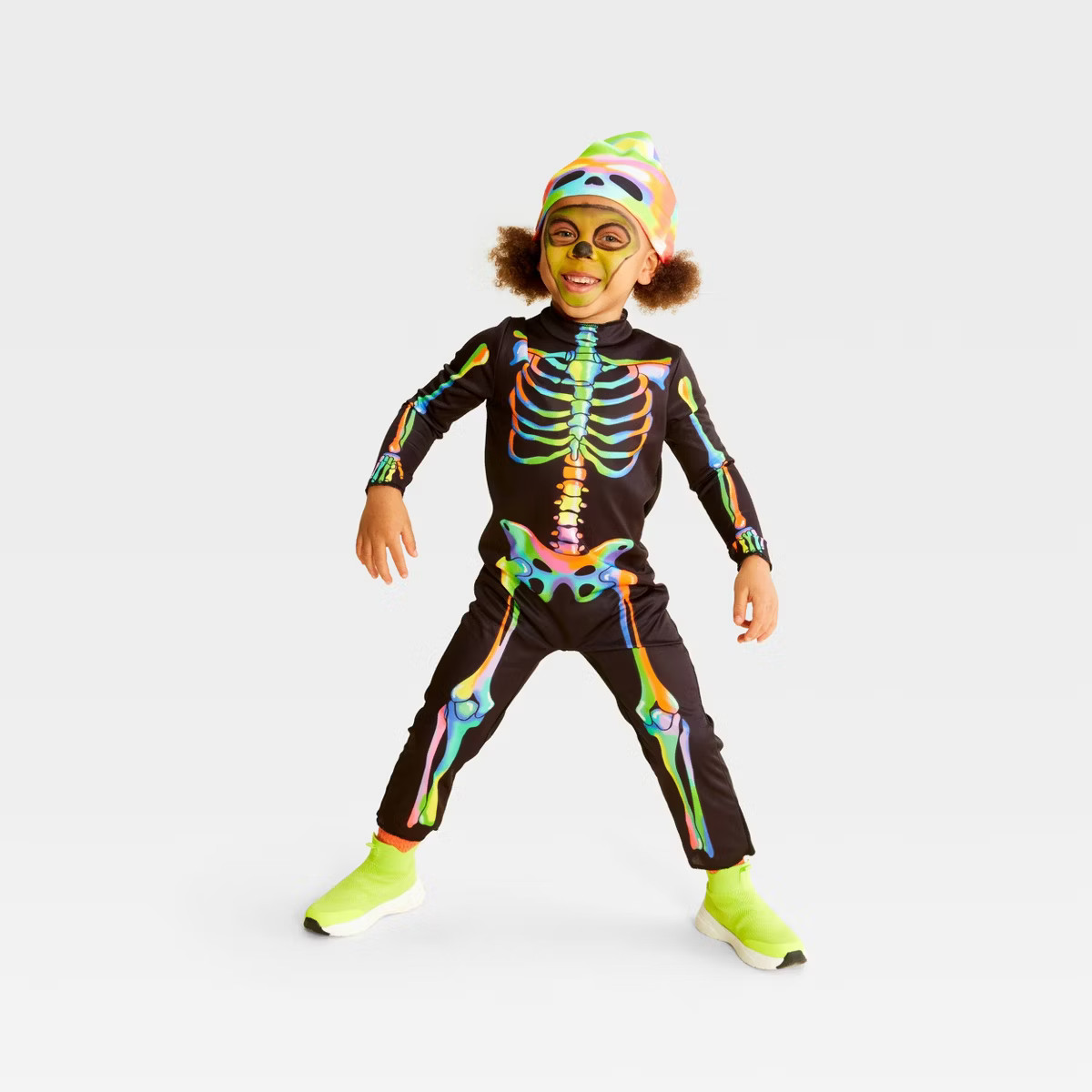 Toddler Blacklight Responsive Color Melt Skeleton Halloween Costume Jumpsuit with Beanie - Hyde &... | Target