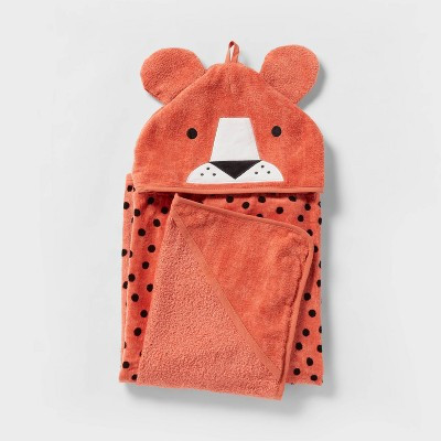 25"x50" Cheetah Kids' Hooded Towel Orange - Pillowfort™: Lightweight Velour, Polka Dots, OEKO-TEX Certified | Target