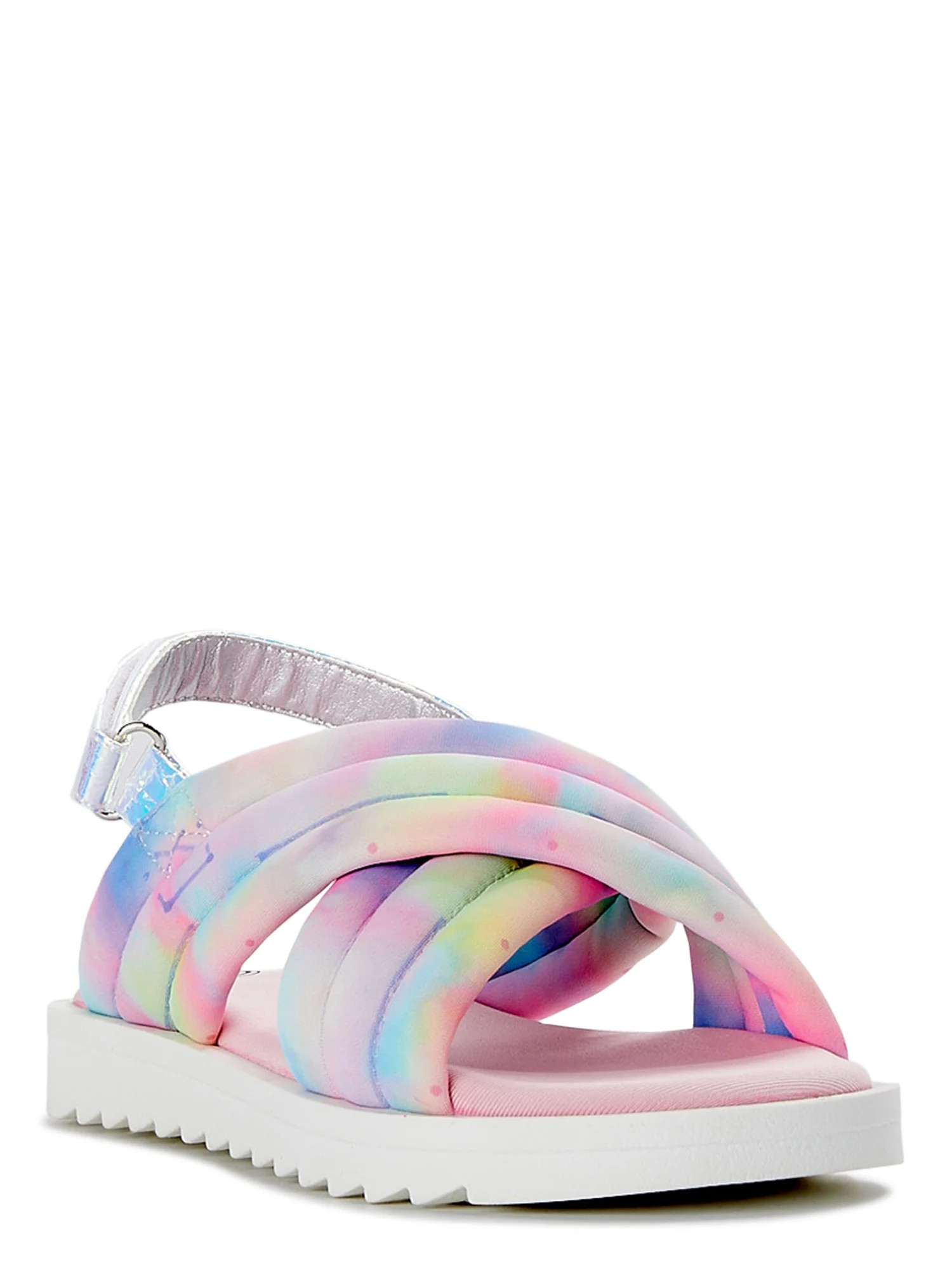 Wonder Nation Girls Tie-Dye Puff Cross Band Sandals, Sizes 12-5 | Walmart (US)