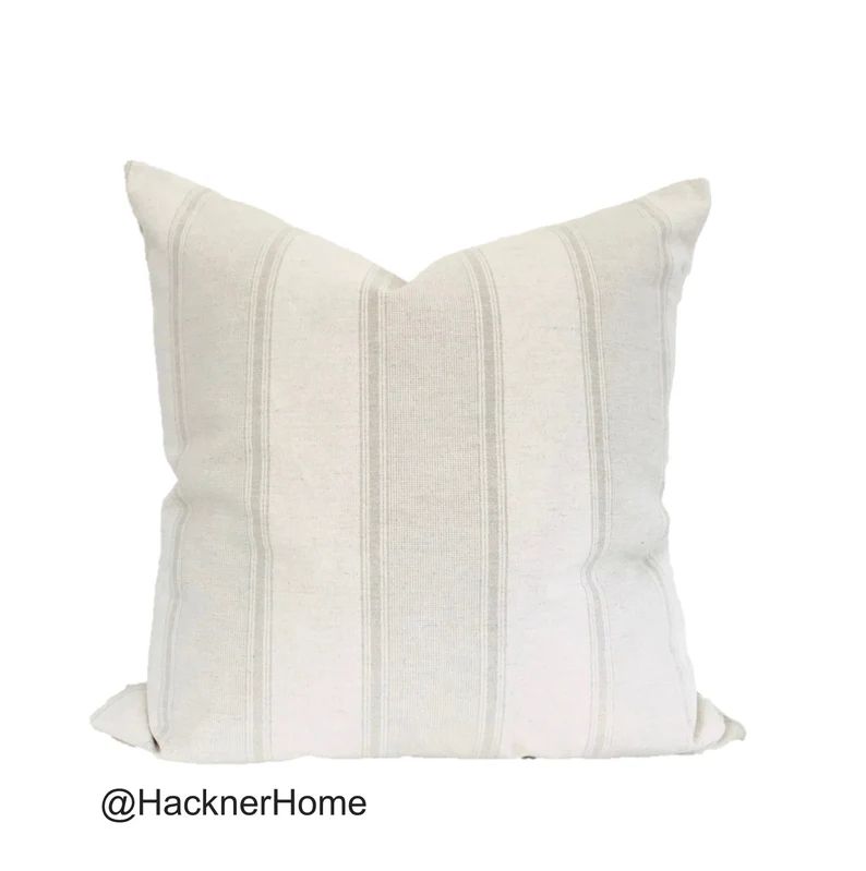French Linen Stripe Pillow Cover, Linen Stripe Pillow Cover, Designer Pillow Cover, Warm Neutral ... | Etsy (US)