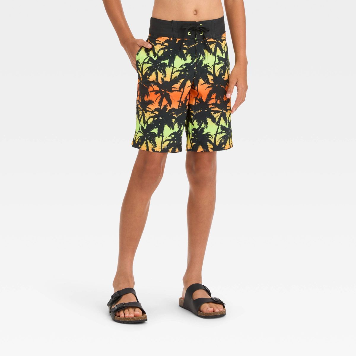 Boys' Ombre Palm Leaf Printed Swim Shorts - art class™ Gold | Target