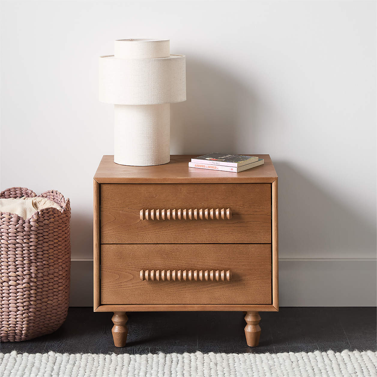 Jack Hazelnut Ash Wood 2- Drawer Kids Nightstand | Crate & Kids | Crate & Barrel