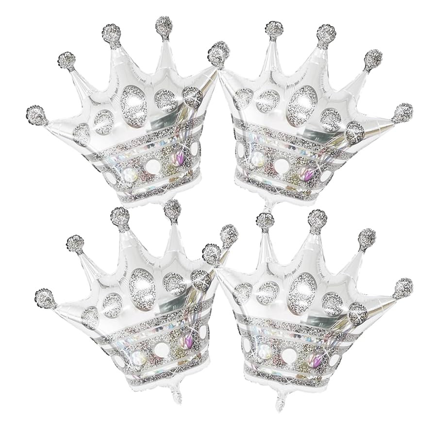 4Pcs Silver Crown Foil Balloons Decorations.For Wedding Anniversary Birthday Party Supplies | Amazon (US)