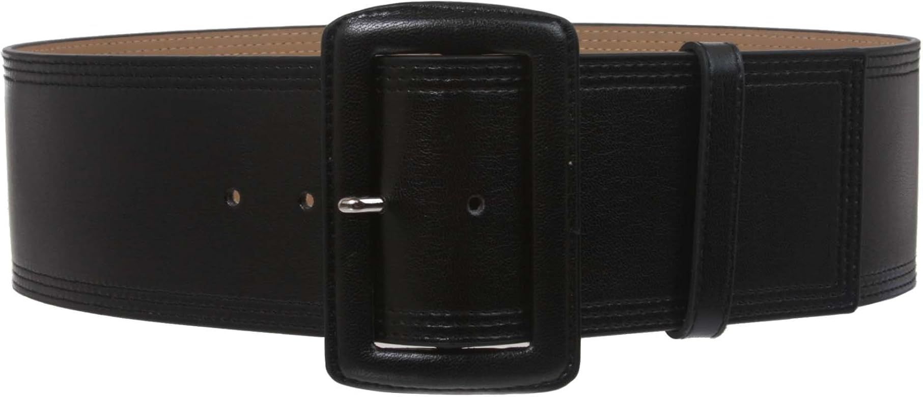 beltiscool Women's 3" Wide High Waist Fashion Stitch Rectangular Leather Belt | Amazon (US)