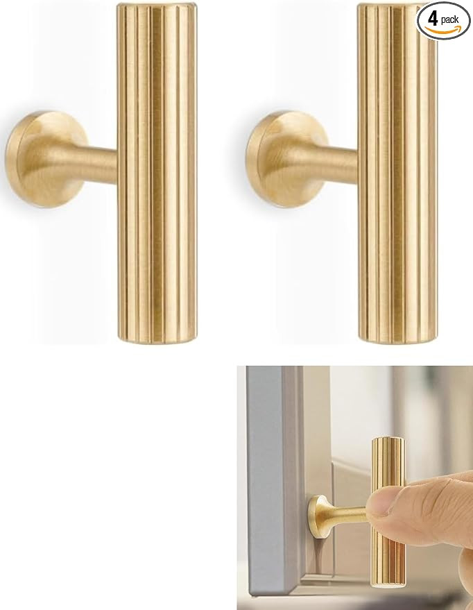 4pcs Solid Brass Gold Cabinet Pulls, Single Hole T Bar Handles, 2-Inch Total Length for Kitchen C... | Amazon (US)