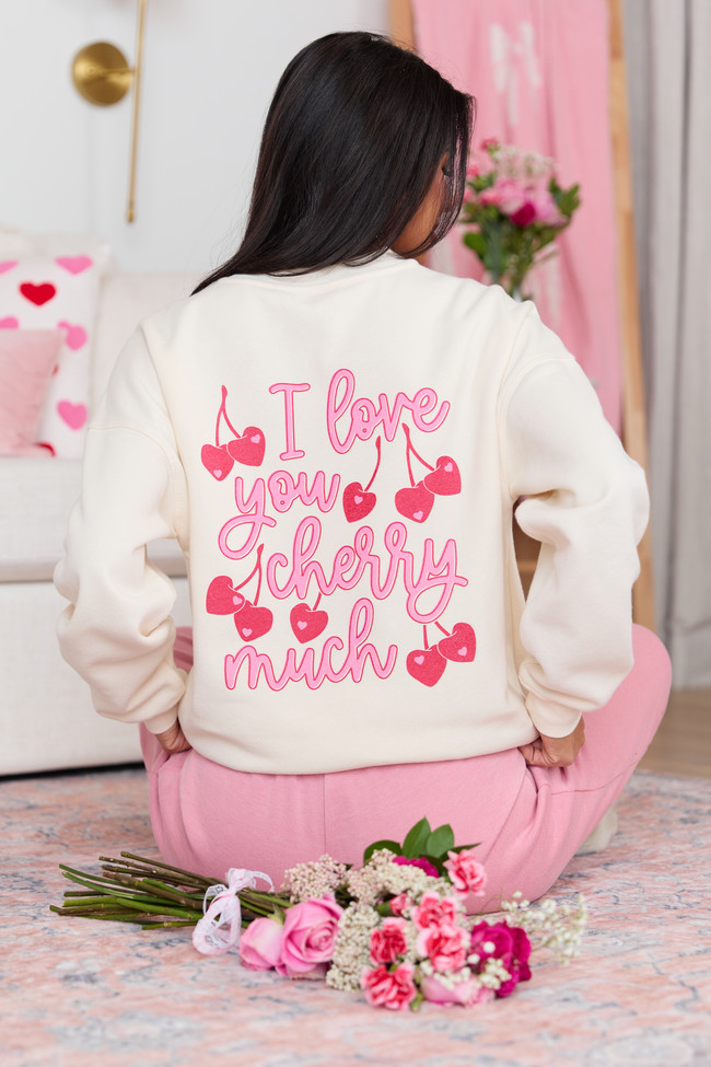 I Love You Cherry Much Cream Graphic Sweatshirt SALE | Pink Lily