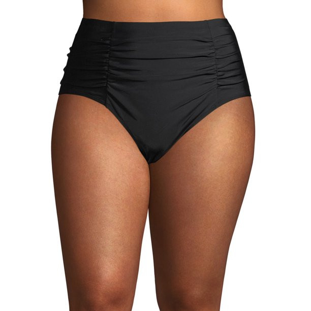 Terra & Sky Women's Plus Size Black Solid High Waist Swimsuit Bottom | Walmart (US)