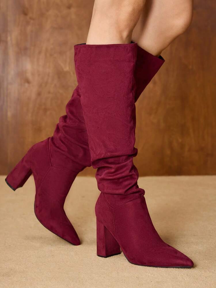 MOTF VINTAGE WESTERN STYLE POINTED TOE METAL ZIPPER TALL BOOTS | SHEIN