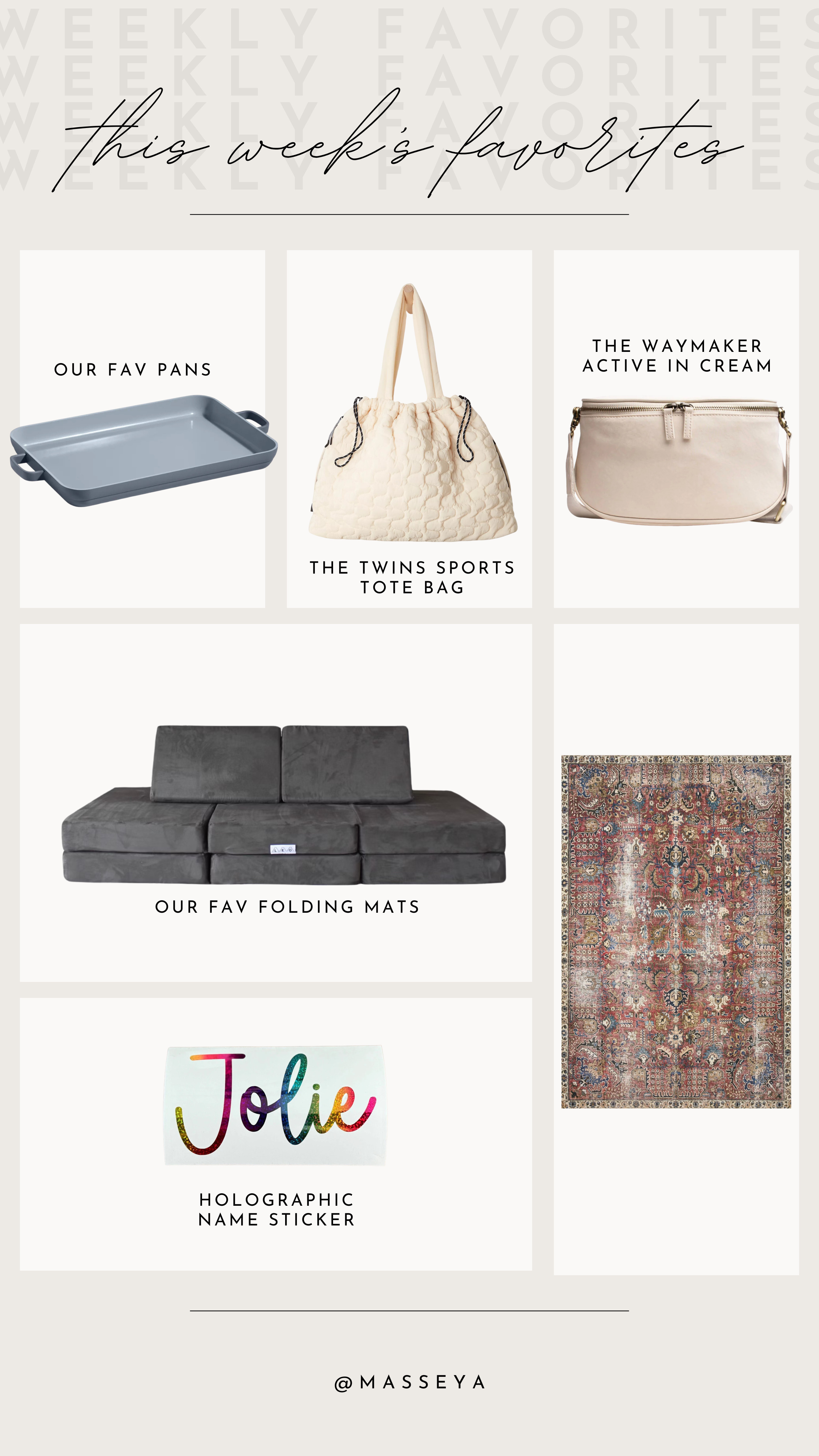 this weeks favorites. some of our 2025 favorites!

weekly favorites, mats, caraway pans, tote bag, holographic sticker 

 #LTKSeasonal #LTKFindsUnder50 #LTKFindsUnder100