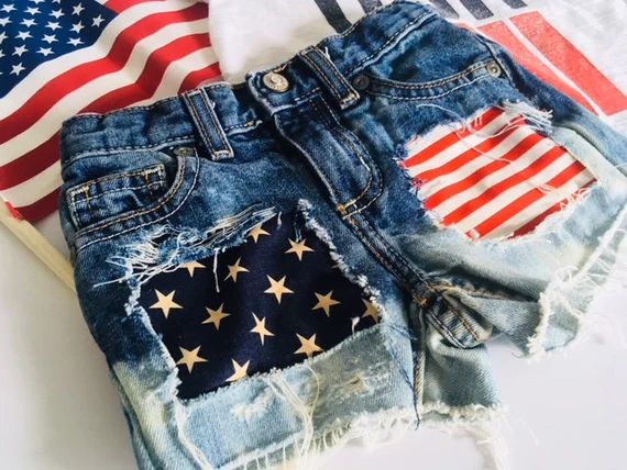 Womens Fourth of July - patriotic - Stars and Stripes - distresed shorts | Etsy (US)