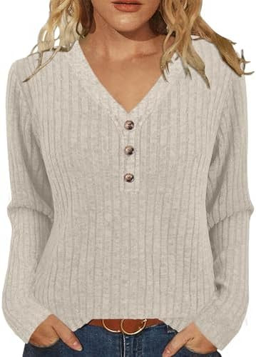 Womens Sweaters Long Sleeve Shirts 2025 Fall Fashion V Neck Sweatshirts Dressy Casual Tunic Tops ... | Amazon (US)