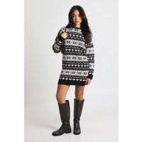 boohoo Women's Heart Fairisle Christmas Jumper Dress in Black | Size: Medium | Knitted | boohoo (US & Canada)