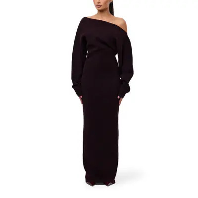 Naked Wardrobe One-Shoulder Long Sleeve Maxi Sweater Dress in Black at Nordstrom, Size Medium | Nordstrom