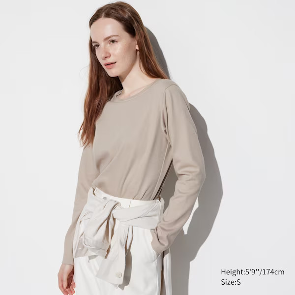 Smooth Stretch Cotton Crew Neck Long-Sleeve T-Shirt | UNIQLO (US)