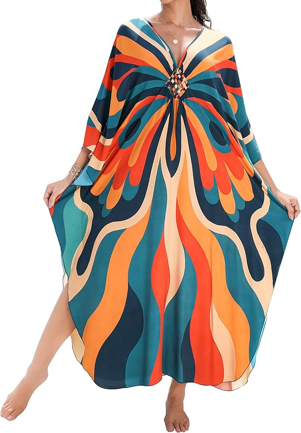 Kaftan Dress for Women,Plus Size Hawaiian Batwing Sleeve Beach Cover Up Summer Swimsuit Dresses | Amazon (US)