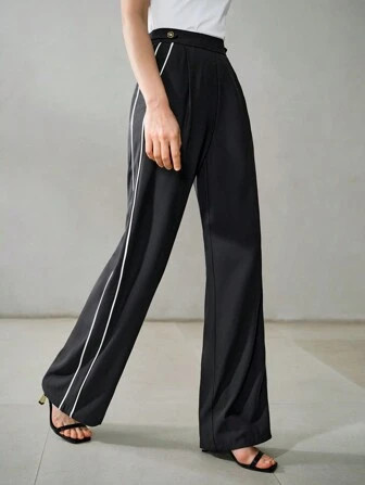 MOTF PREMIUM CONTRAST PIPING SLANT POCKET FOLD PLEATED SUIT PANTS | SHEIN USA | SHEIN