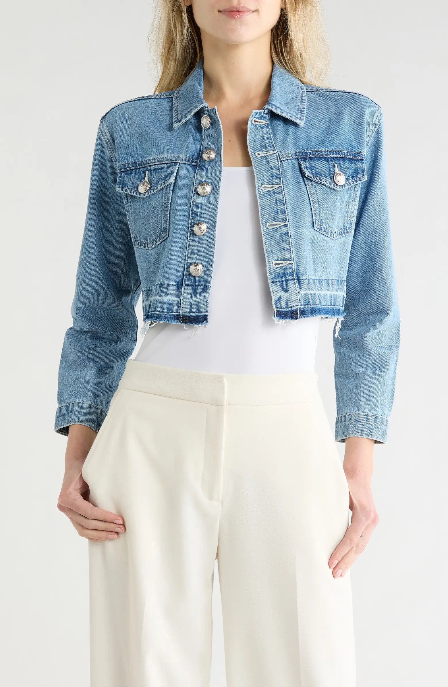 Genevie Raw Hem Crop Denim Jacket | Nordstrom Rack