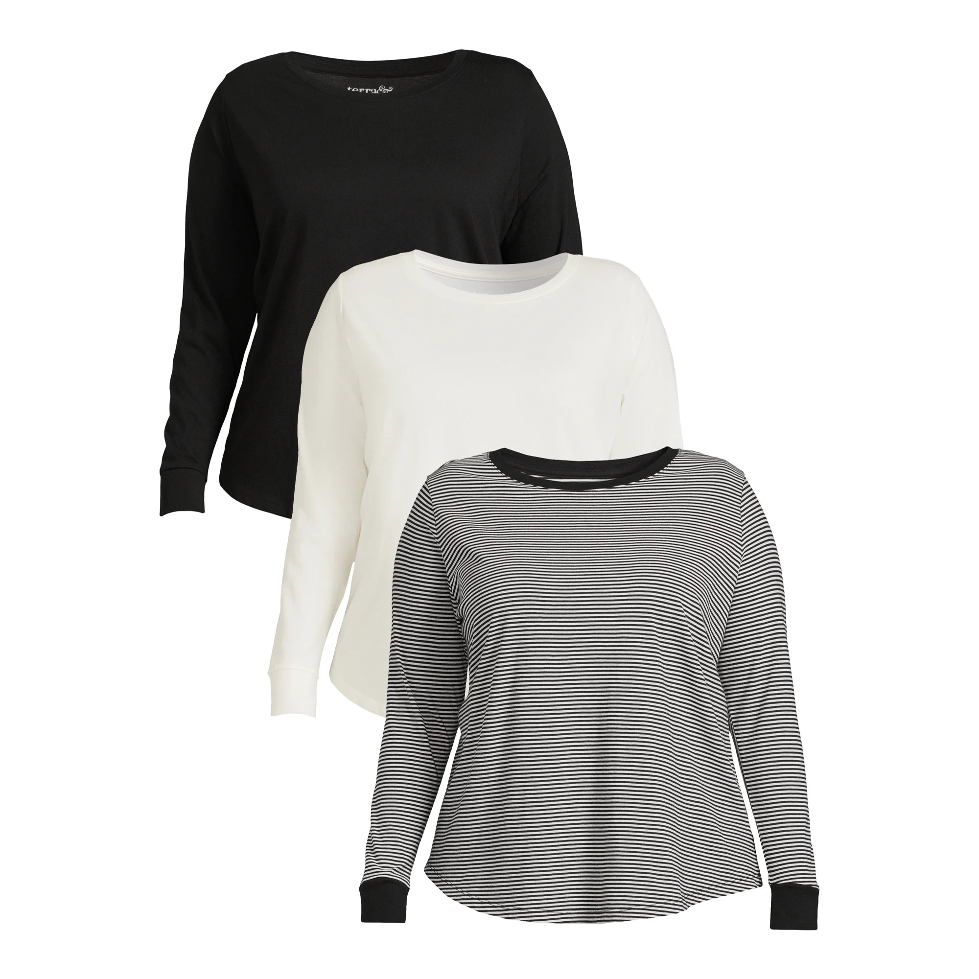 Terra & Sky Women's Plus Size Long Sleeve Crew Neck T-Shirt, 3-Pack | Walmart (US)