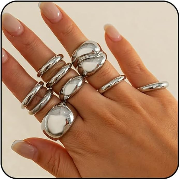 Rings for Women Chunky Rings Set Adjustable Thick Dome Statement Ring Wide Thin Stacking Ring for... | Amazon (US)