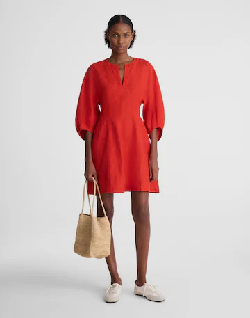 Splitneck Mini Dress in 100% Linen | Madewell