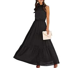 PRETTYGARDEN Women’s Casual Halter Neck Sleeveless Floral Long Maxi Dress Backless Loose Ruffle... | Amazon (US)