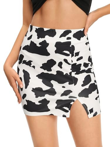 WDIRARA Women's Cow Print Summer Split Hem High Waist Casual Mini Short Skirt White S | Amazon (US)