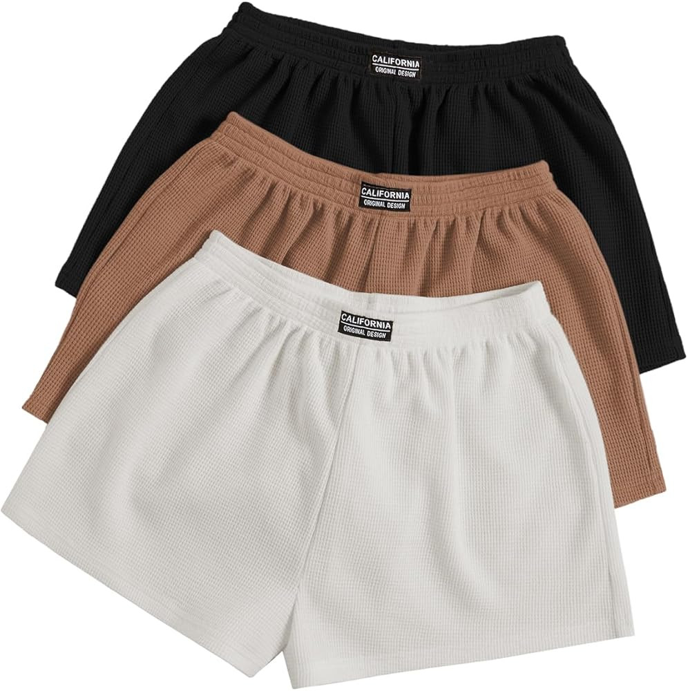 SOLY HUX Women's Summer Shorts 3 Packs Elastic Waist Wide Leg Casual Cotton Shorts Sets | Amazon (US)
