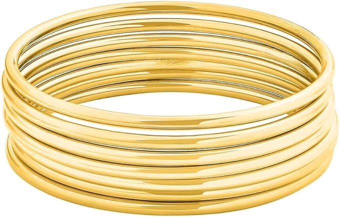 Edforce Stainless Steel Glossy Thin Round Bangle Bracelet Set for Women, Set of 7, 7.8" Inches | Amazon (US)
