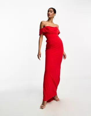 ASOS DESIGN bardot premium maxi dress in red | ASOS (Global)