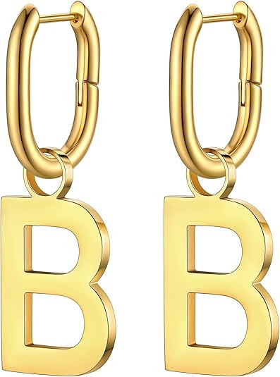 Bestyle Hypoallergenic Initial Dangle Earrings for Women, Chunky U-shape Huggie Hoops with 26 Let... | Amazon (US)