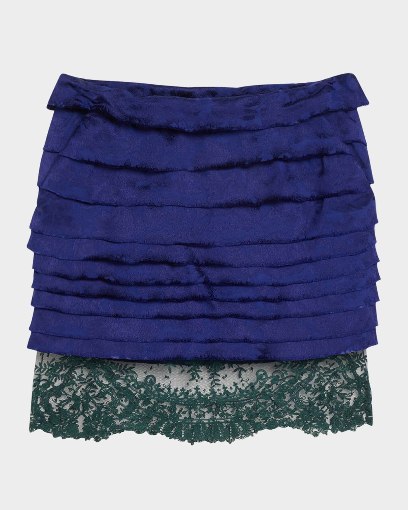 Lace-Hem Ruffled Jacquard Mini Skirt | Neiman Marcus