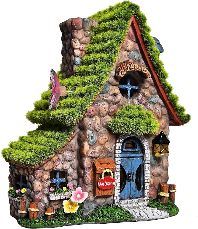 ASAWASA Resin Fairy House Statues with Solar Powered Lights, Funny Garden Sculptures with Flocked... | Amazon (US)