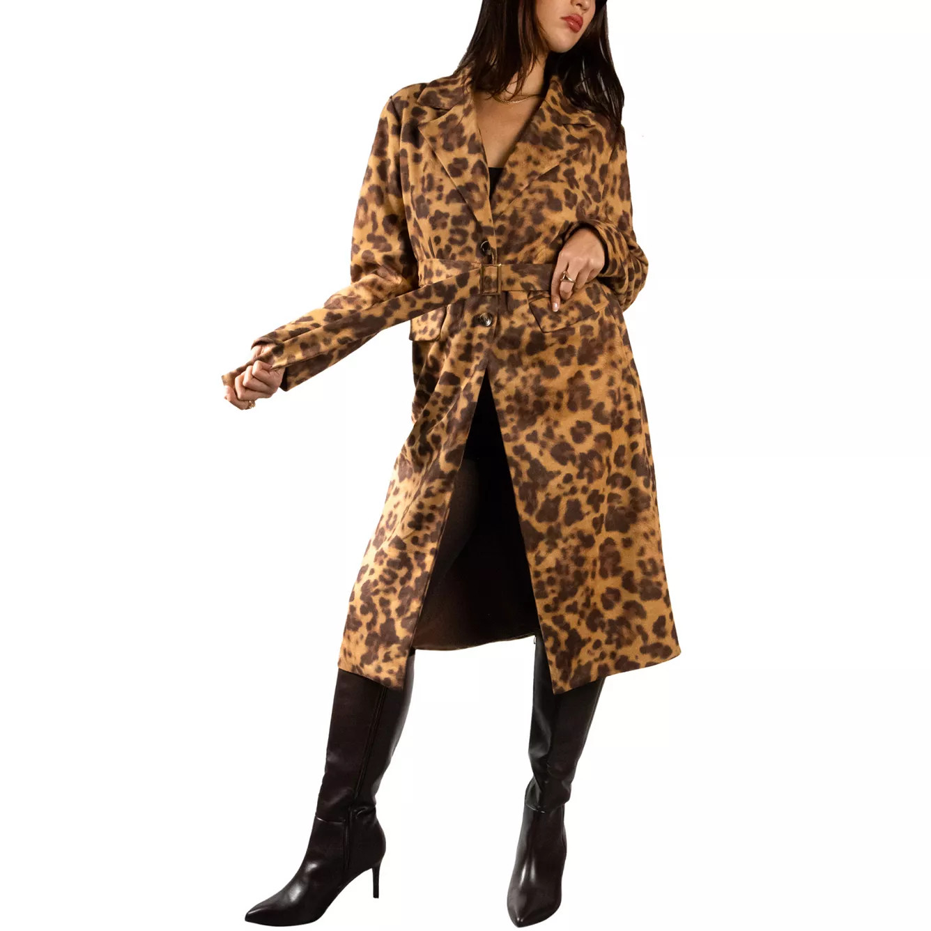 Jess by Meiko Women's Faux Suede Animal Print Trench Coat | Kohl's