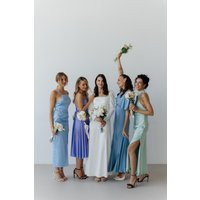 Dusty Blue Silk Bridesmaid Dress Floor Length Satin Wedding Gown | Etsy (US)