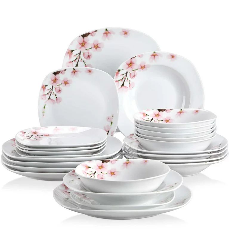 VEWEET, Series Annie, 24-Piece Porcelain Dinnerware Set, Ivory White Dinner Set, Service for 6 | Walmart (US)
