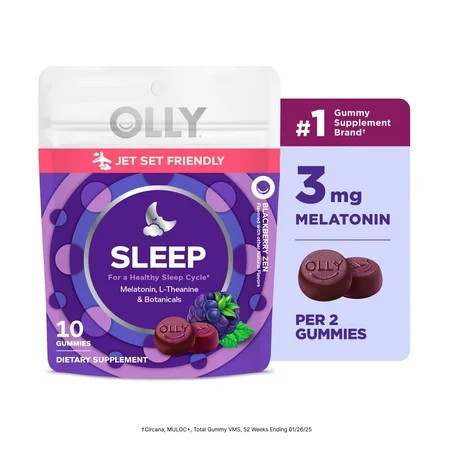 OLLY Sleep Gummy Supplement, 3mg Melatonin, L-Theanine, Chamomile, Blackberry Zen Flavor, 10 Ct | Walmart (US)