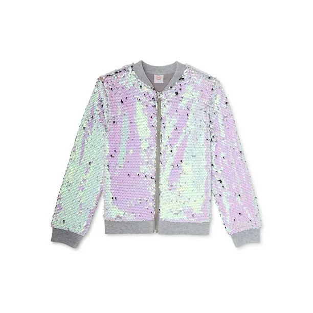 Wonder Nation Girls Flip Sequin Bomber Jacket, Sizes 4-18 & Plus | Walmart (US)