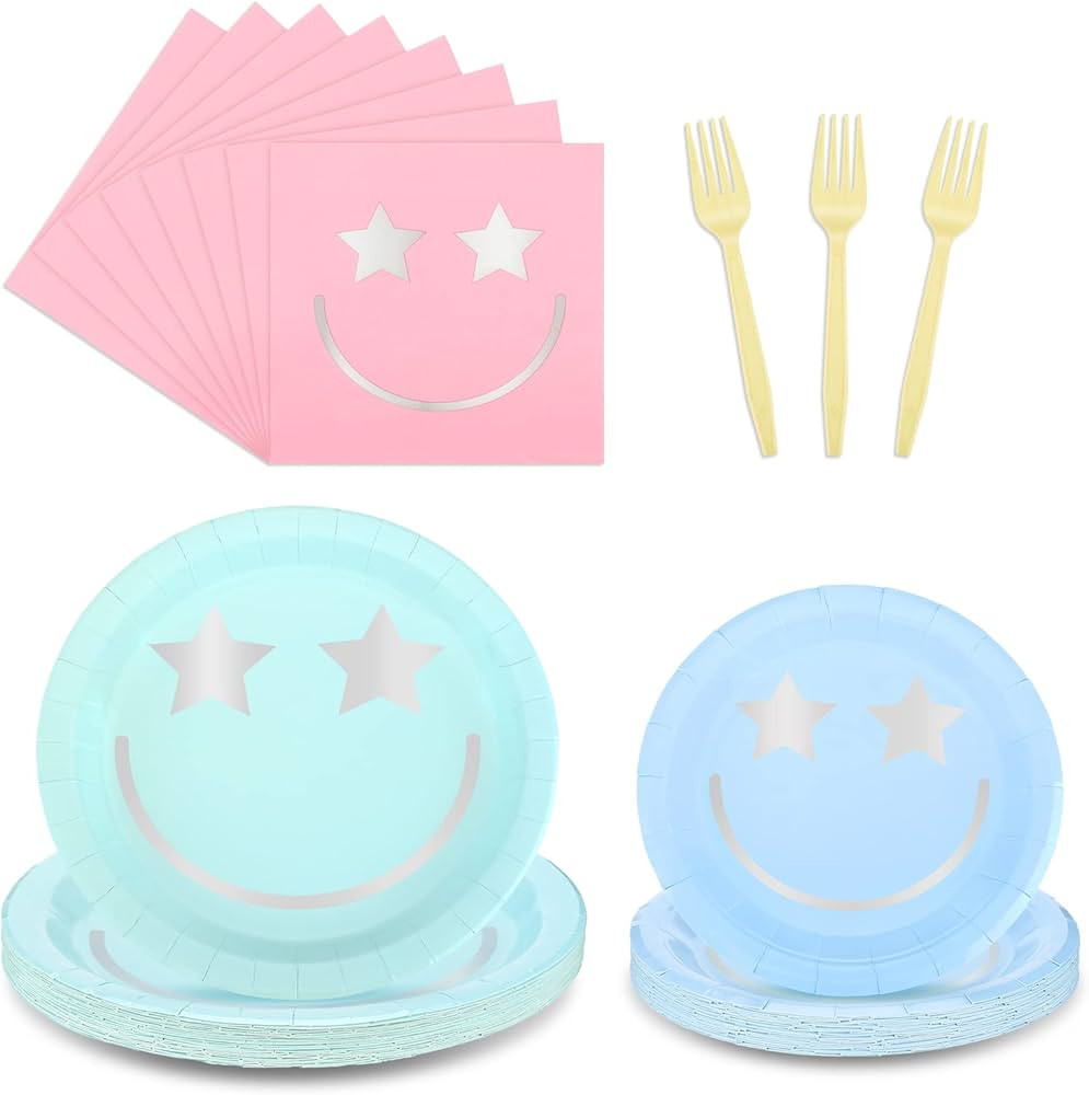 120 Pcs Preppy Smile Face Party Tableware Set Including Smile Face Paper Dinner Dessert Plates Sm... | Amazon (US)