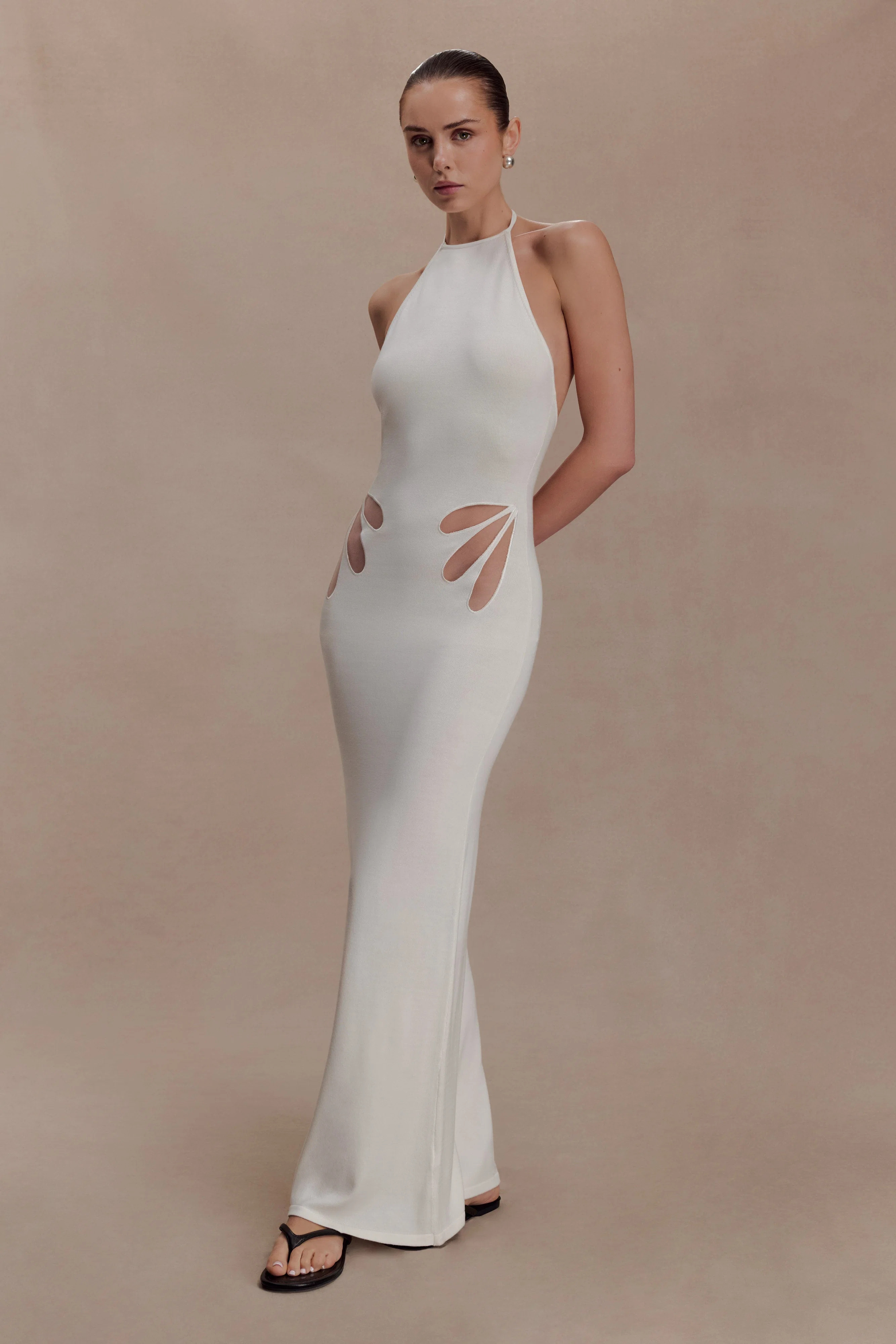 Brock Knit Halter Maxi Dress - White | MESHKI US