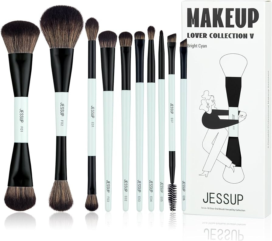 Jessup Makeup Brushes Set 10pcs, Double Sided Foundation Contour Blush Highlight Blending Eyebrow... | Amazon (US)