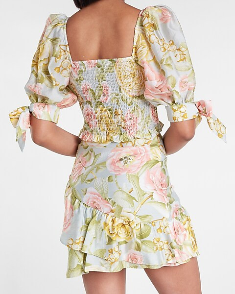 Floral Square Neck Smocked Top | Express