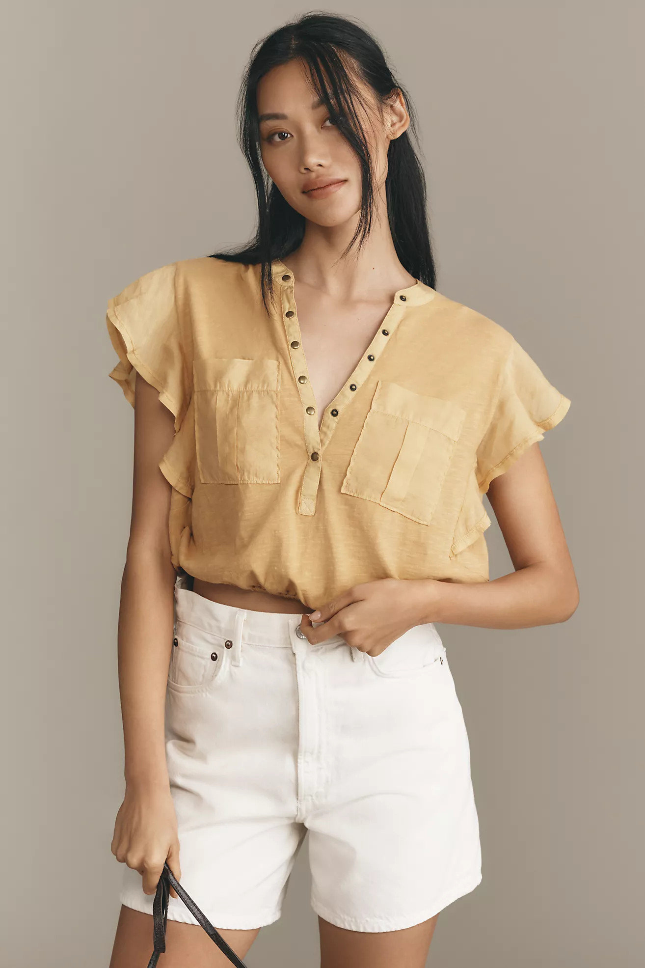 By Anthropologie V-Neck Ruffle-Sleeve Knit Top | Anthropologie (US)