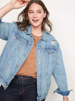 Boyfriend Distressed Light-Wash Jean Jacket for Women | Old Navy (US)