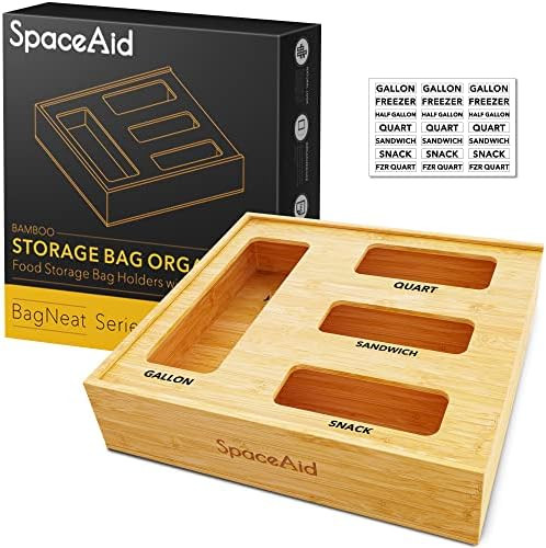 SpaceAid Ziplock Bag Storage Organizer for Kitchen Drawer, Bamboo Baggie Organizer, Compatible wi... | Amazon (US)