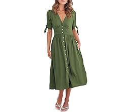 ANRABESS Women’s 2023 Spring Summer Casual Short Sleeves Deep V Neck Button Down A-Line Midi Dr... | Amazon (US)