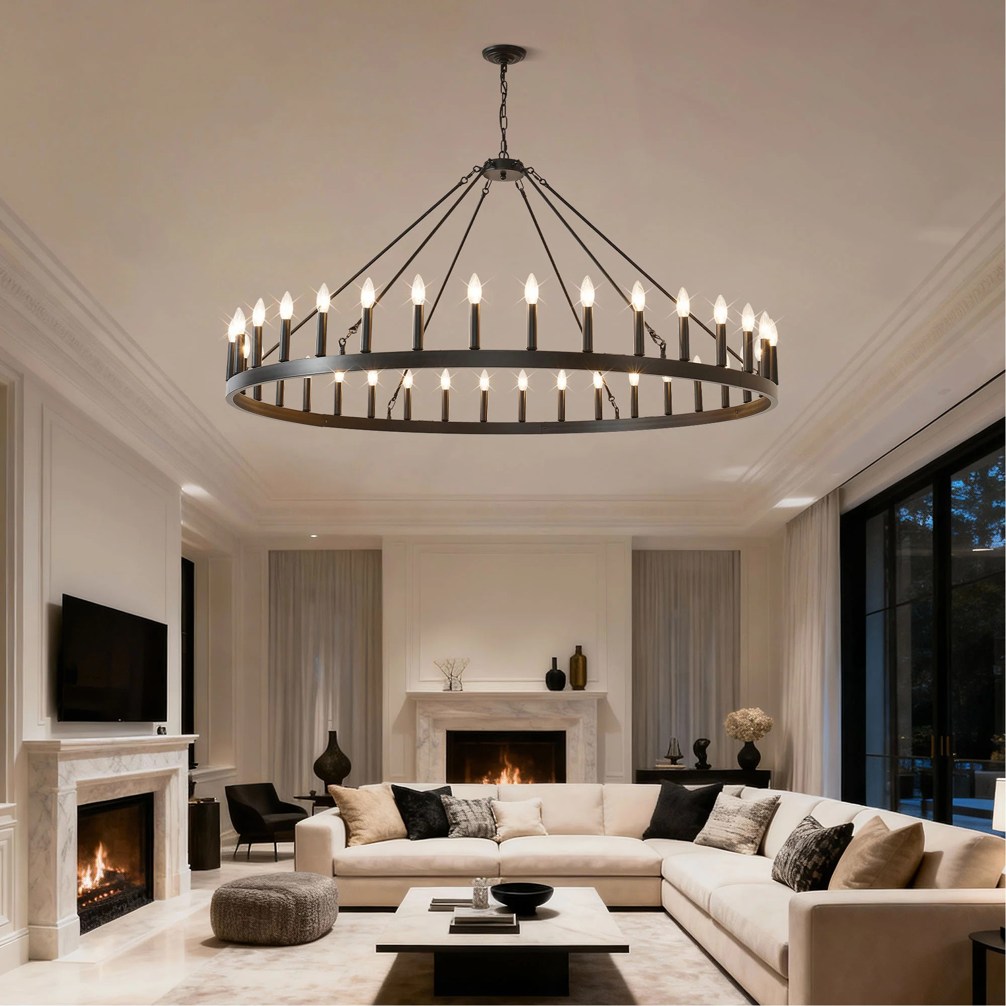 59.1INCH 36-Light Extra Large Wagon Wheel Chandelier,  Farmhouse Round Wheel Chandelier Light Fixtures Wagon Wheel Chandeliers For Porch High Ceilings | Wayfair North America