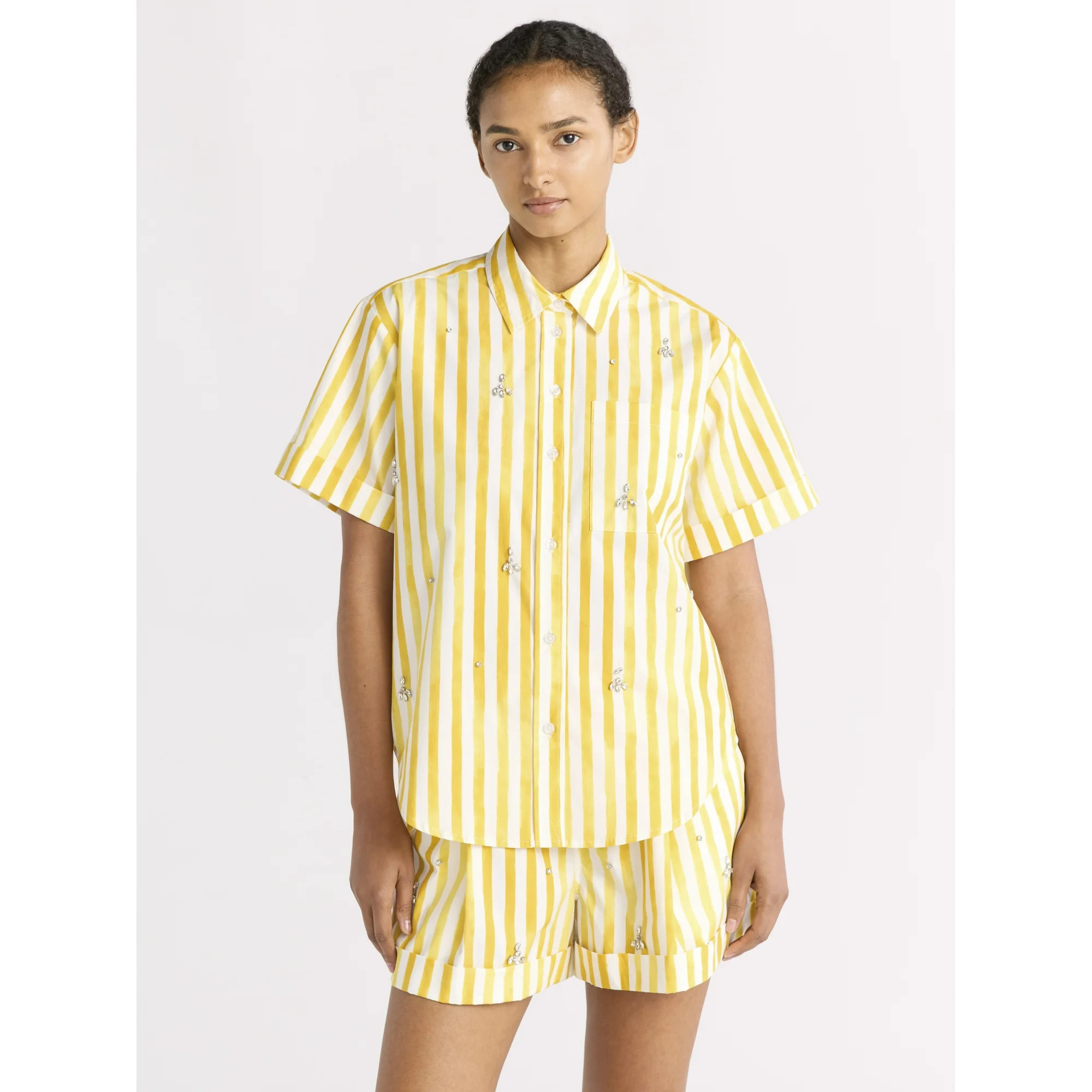 Free Assembly Women's Embellished Cotton Button Up Shirt, Sizes XS-XXL | Walmart (US)