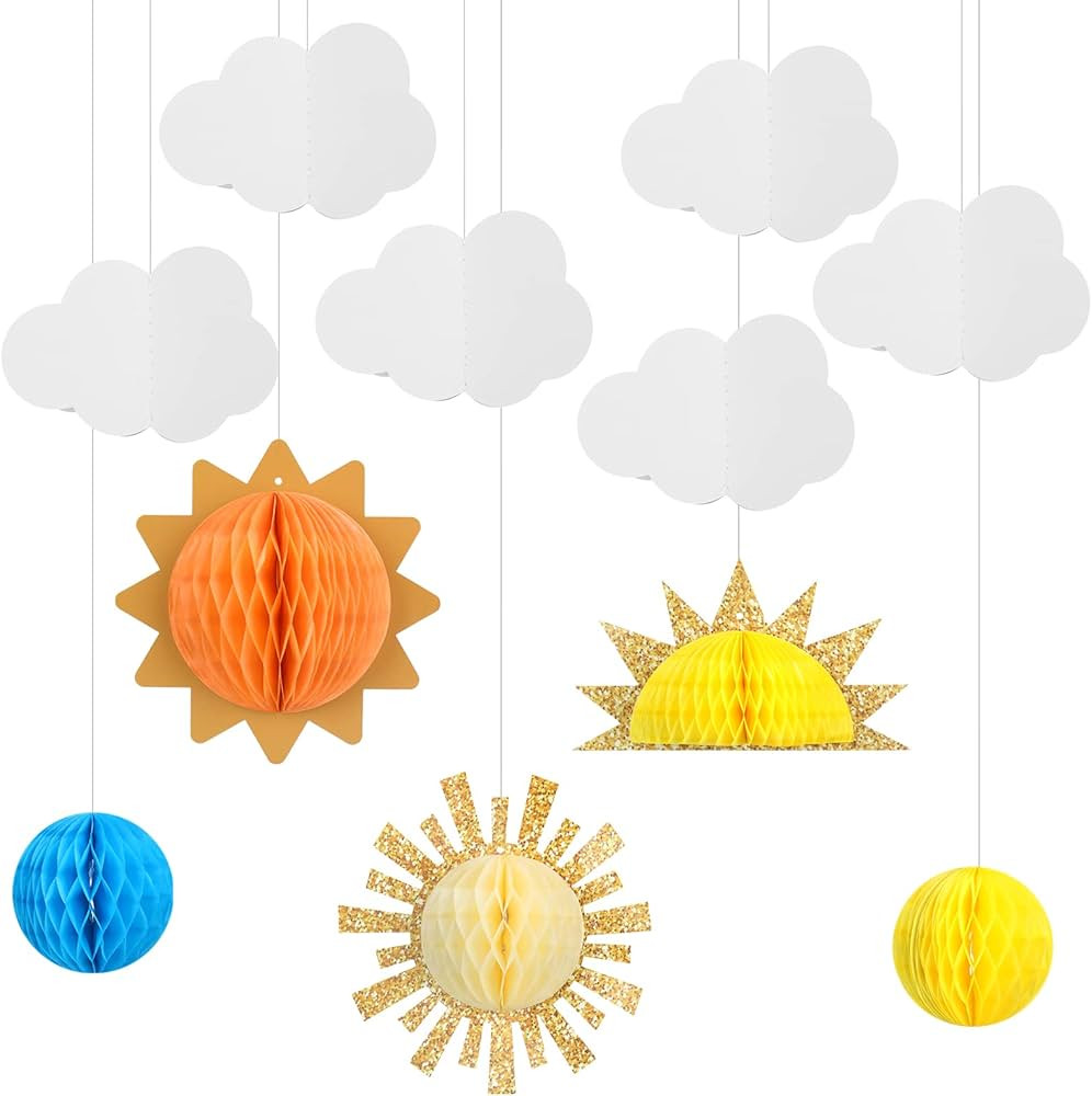 Sun and Clouds Tissue Balls Sun Party Decorations Pom Pom Hanging Party Pieces 3D Clouds for Ceil... | Amazon (US)