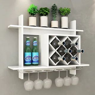 Gymax Wall Mount Wine Rack w/ Glass Holder & Storage Shelf Organizer - On Sale - Overstock - 2303... | Bed Bath & Beyond